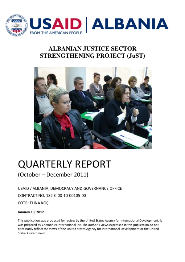 Albanian Justice Sector Strengthening Project (JuST) Quarterly Report for October – December, 2011