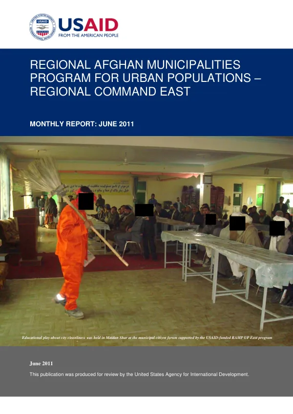 Regional Afghan Municipalities Program for Urban Populations (RAMP UP) – RC East Monthly Report: June 2011