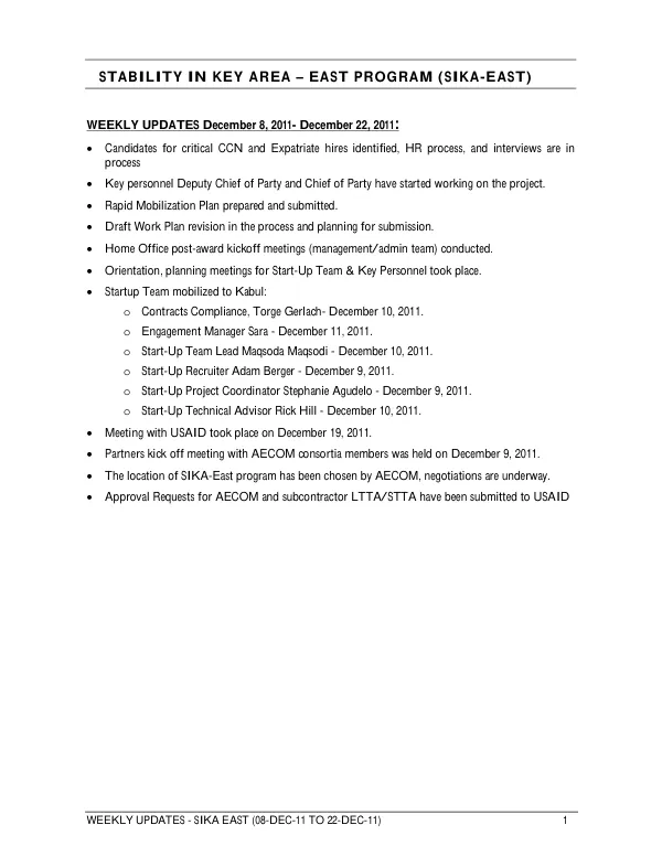Weekly Updates - Sika East (08-DEC-11 to 22-DEC-11)