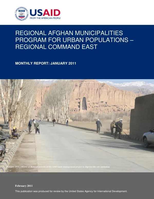 Regional Afghan Municipalities Program for Urban Populations – RC East Monthly Report: January 2011