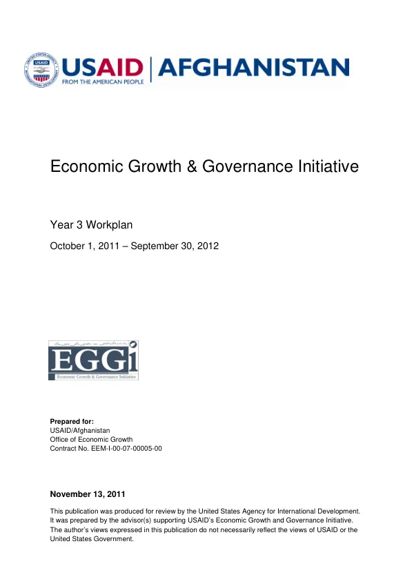Economic Growth & Governance Initiative Year 3 Workplan