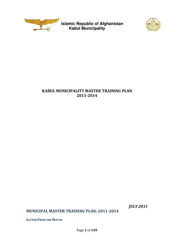 Kabul Municipality Master Training Plan 2011-2014