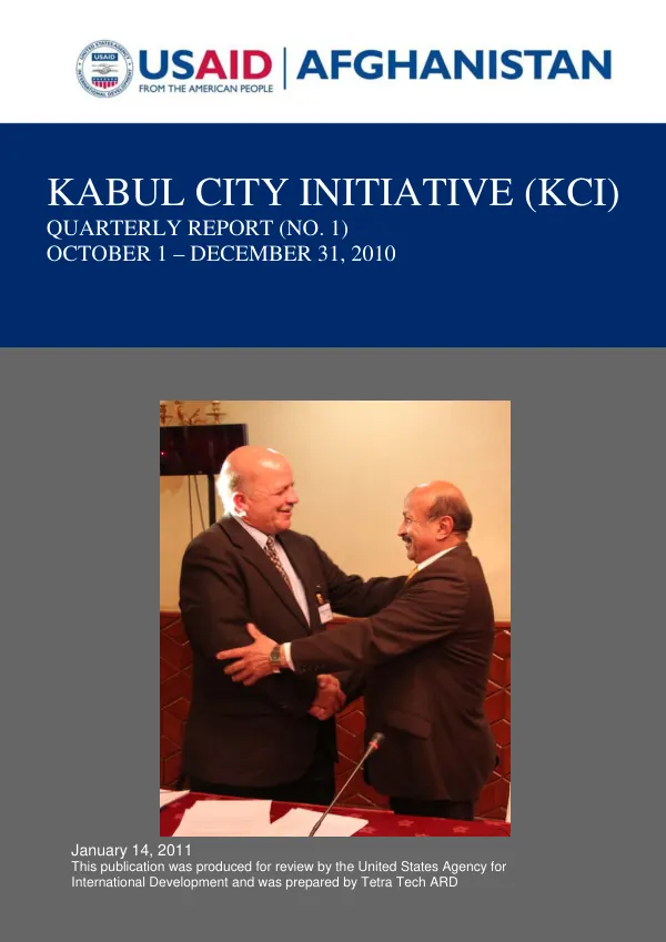 Afghanistan KCI First Quarterly Report: Oct1 – Dec 31, 2010