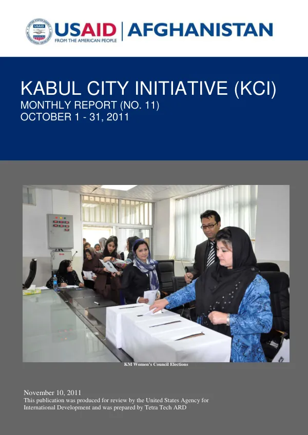 Kabul City Initiative (KCI) Monthly Report: October 2011