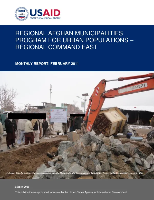 Regional Afghan Municipalities Program for Urban Populations (RAMP UP) – RC East Monthly Report: February 2011