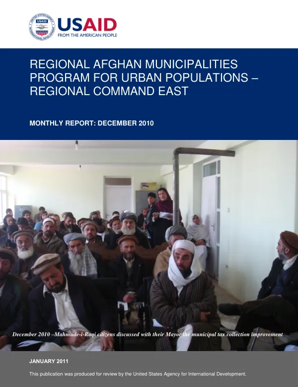 Regional Afghan Municipalities Program for Urban Populations (RAMP UP) – RC East Monthly Report: December 2010