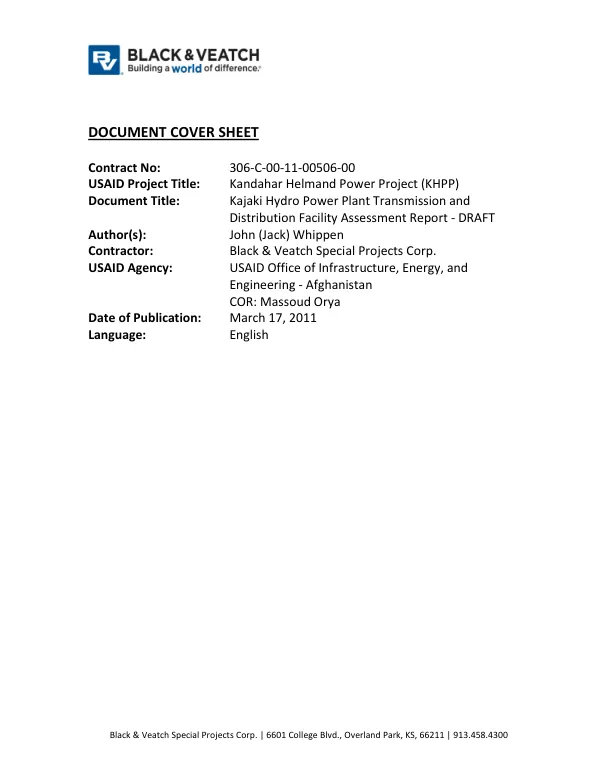 Kandahar Helmand Power Project (KHPP) Kajaki Substation Assessment