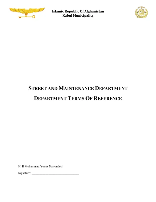 Department of Street Maintenance Terms of Reference
