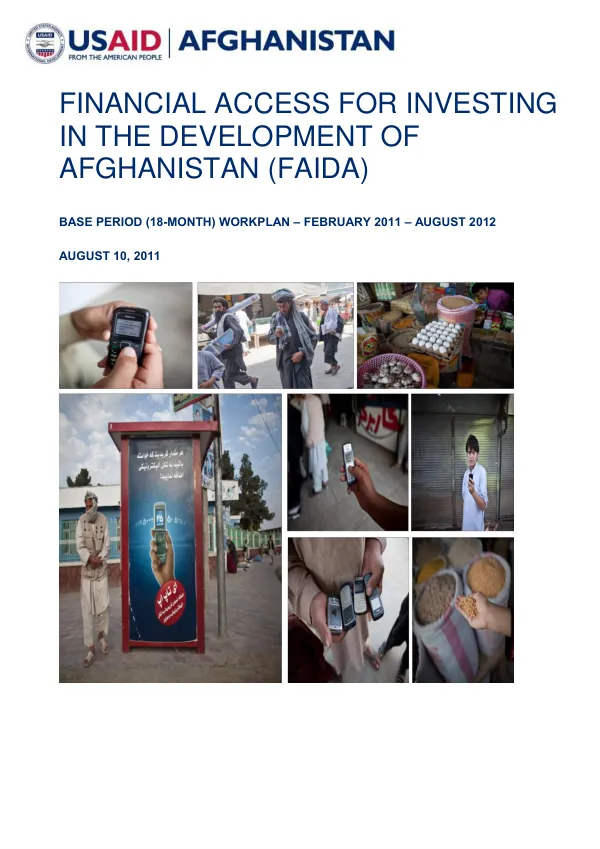 Financial Access for Investing in the Development of Afghanistan (FAIDA) First Option-Period Work Plan
