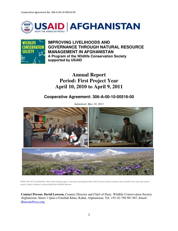 Improving Livelihoods and Governance Through Natural Resource Management in Afghanistan
