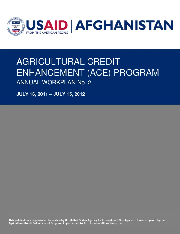 Agricultural Credit Enhancement (ACE) Program Annual Workplan No. 2