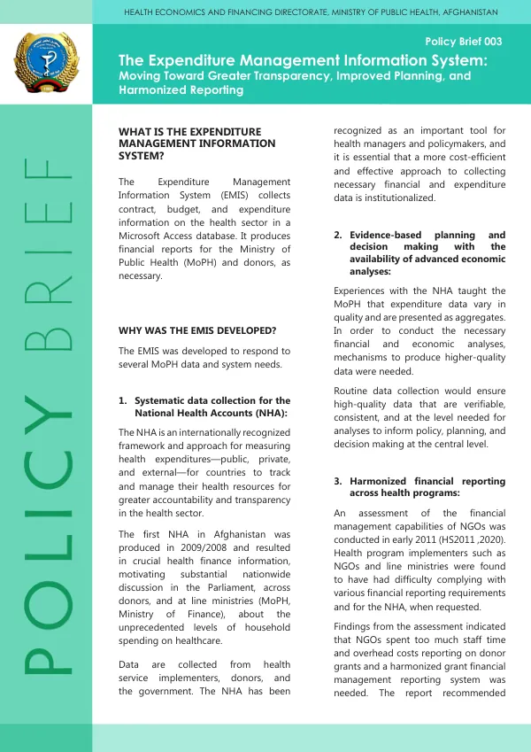 The Expenditure Management Information System: Moving Toward Greater Transparency, Improved Planning, and Harmonized Reporting