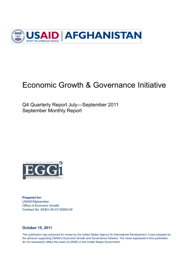 Economic Growth & Governance Initiative Q4 Quarterly Report July—September 2011