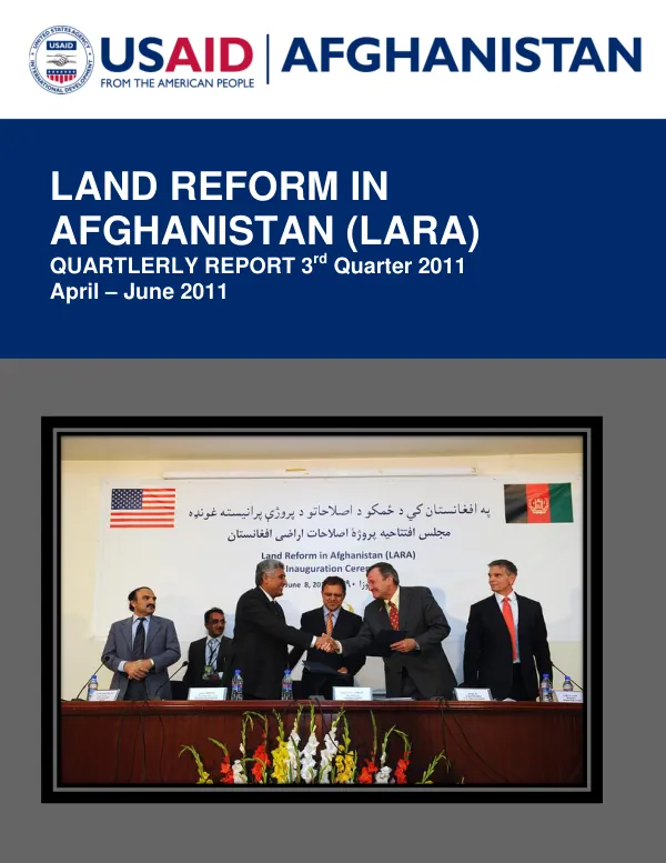 Land Reform in Afghanistan (LARA) Quarterly Report 3rd Quarter 2011