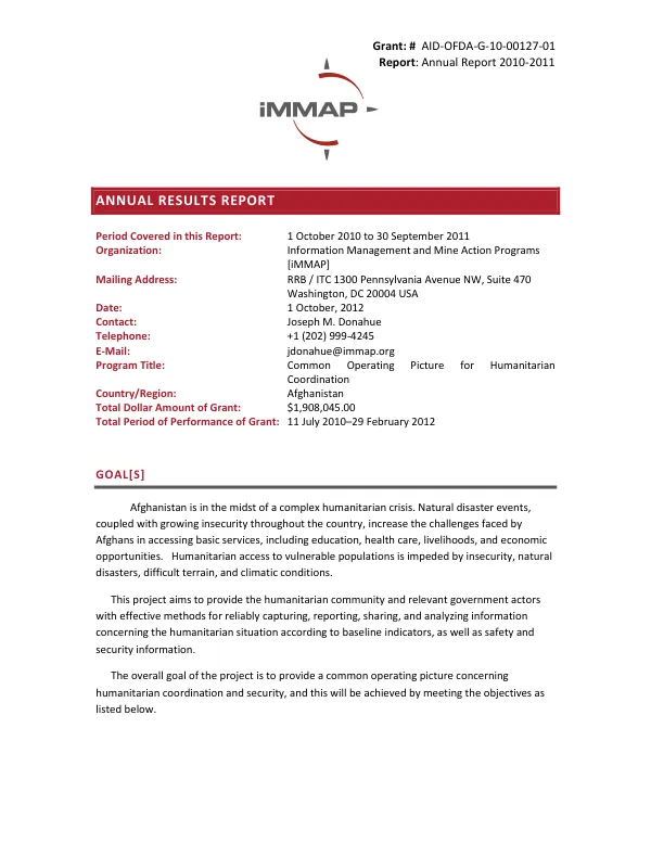 Annual Report 2010-2011: Common Operating Picture for Humanitarian Coordination in Afghanistan