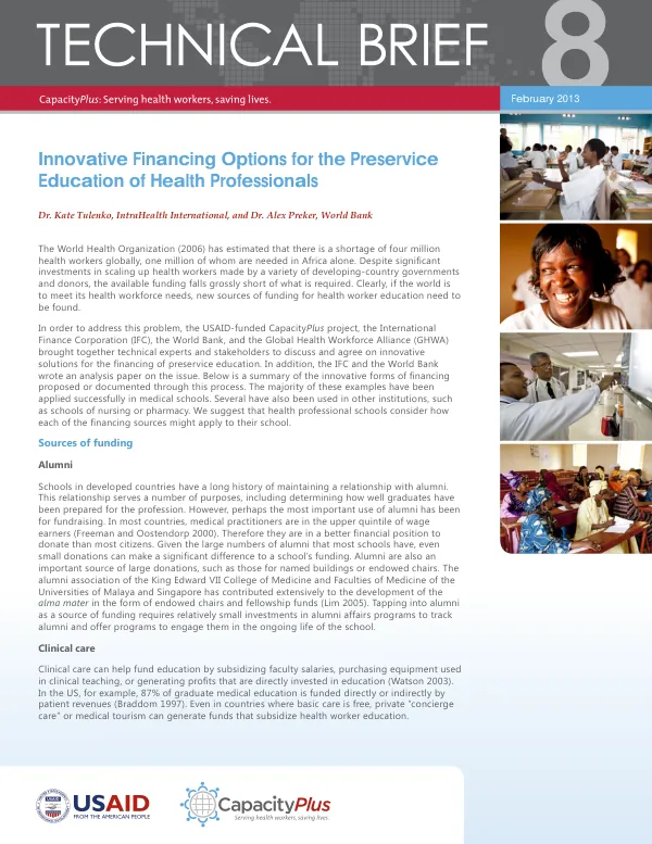 Innovative Financing Options for the Preservice Education of Health Professionals