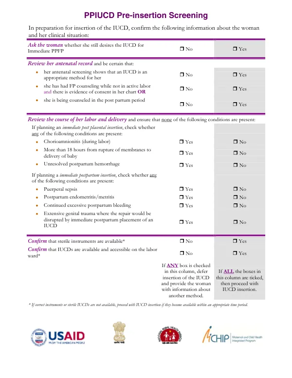 PUCD Pre-insertion Check Job Aid