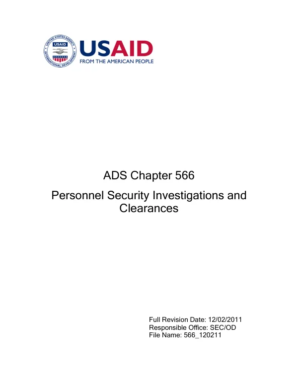 ADS Chapter 566 Personnel Security Investigations and Clearances
