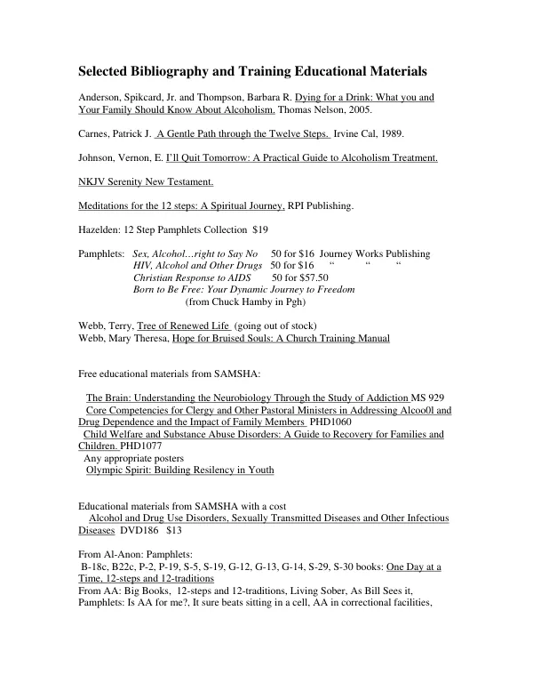 Selected Bibliography and Training Educational Materials
