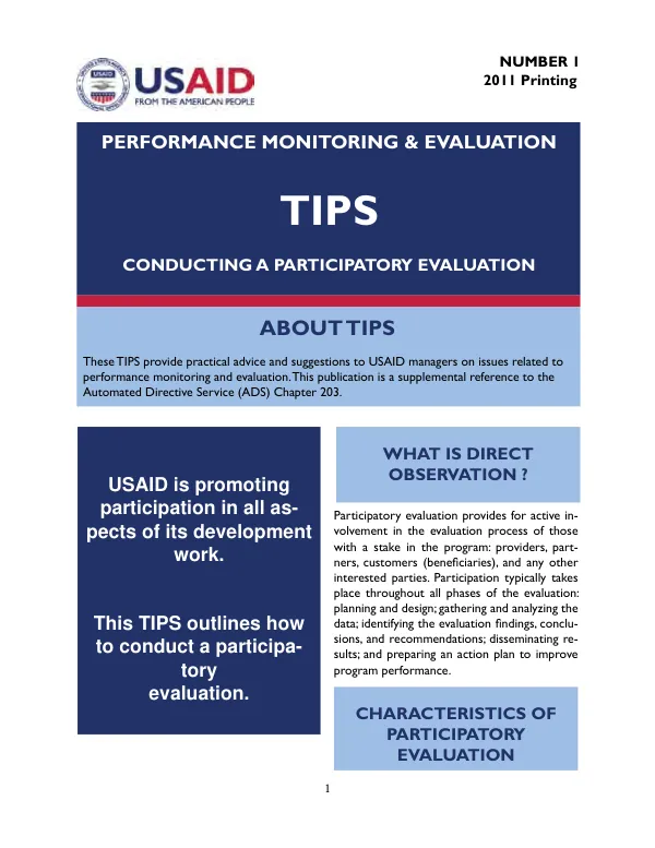 Performance Monitoring & Evaluation TIPS: Conducting a Participatory Evaluation