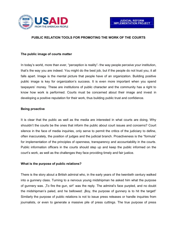 Public Relation Tools for Promoting the Work of the Courts