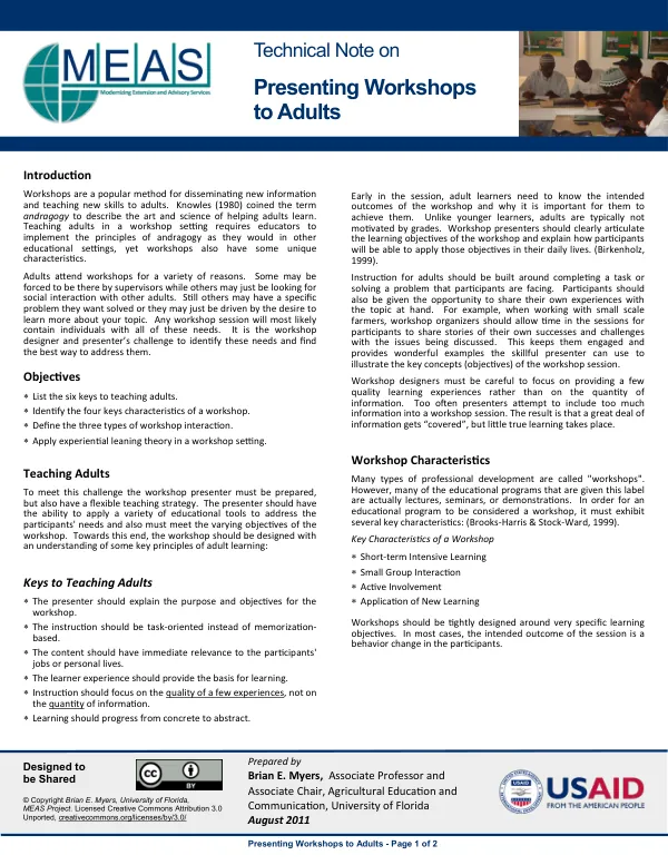 Presenting Workshops to Adults