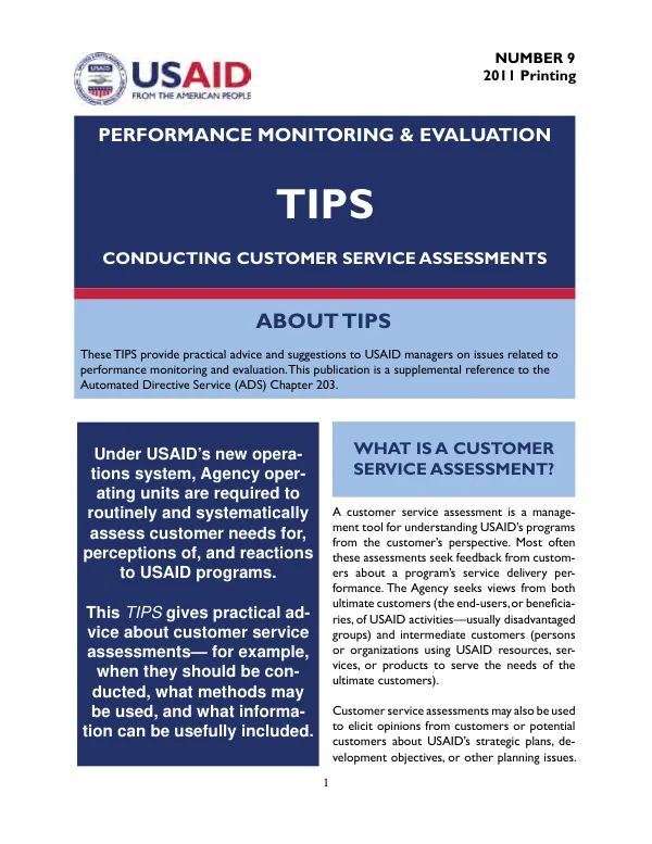 Performance Monitoring & Evaluation TIPS: Conducting Customer Service Assessments