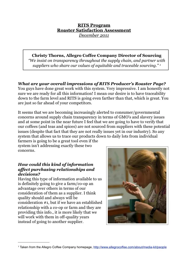 Roaster Satisfaction Assessment