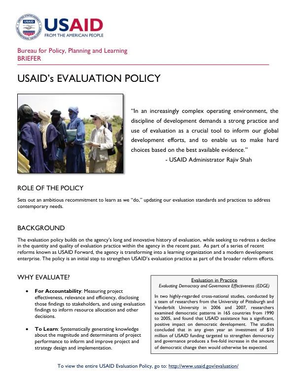 USAID Evaluation Policy - one pager
