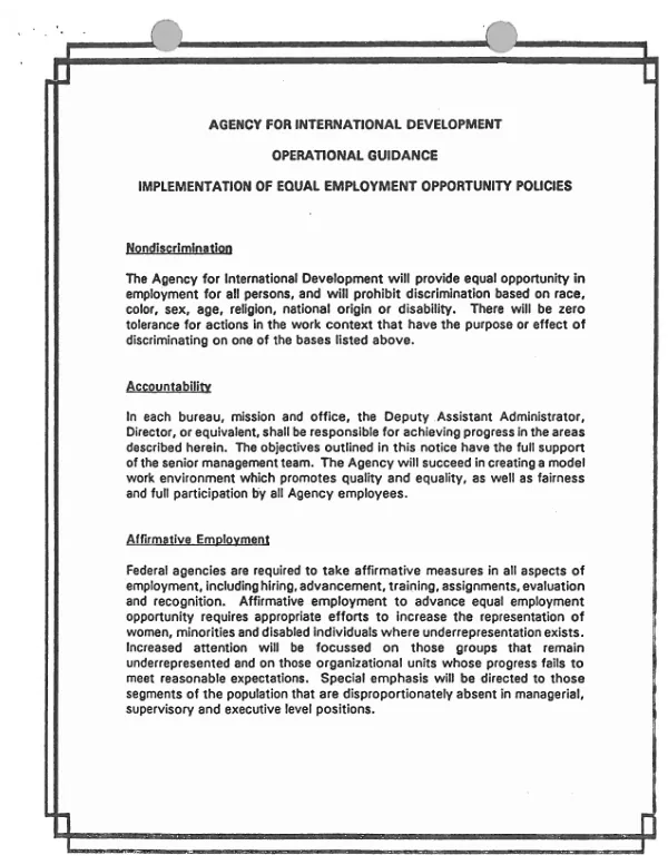 OPERATIONAL GUIDANCE IMPLEMENTATION OF EQUAL EMPLOYMENT OPPORTUNITY POLICIES