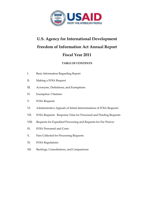 Freedom of Information Act Annual Report - Fiscal Year 2011
