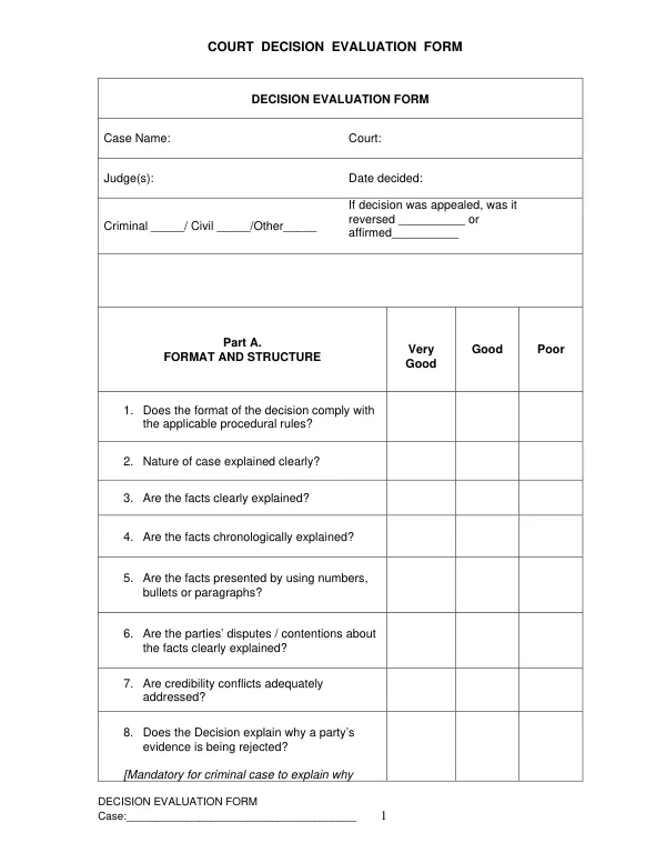 Court Decision Evaluation Form
