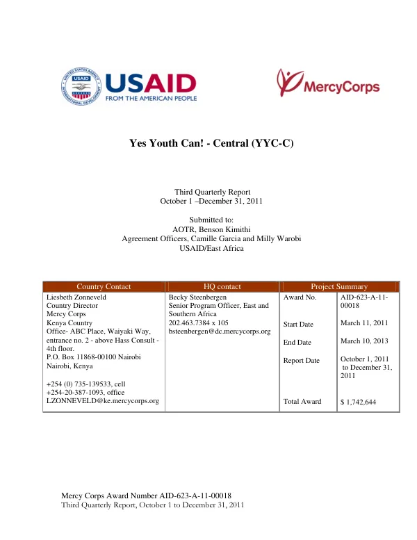 Third Quarterly Report, October 1 to December 31, 2011