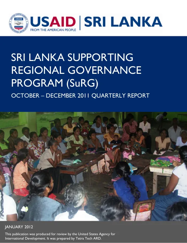 Sri Lanka Supporting Regional Governance Program (SuRG); October – December 2011 Quarterly Report