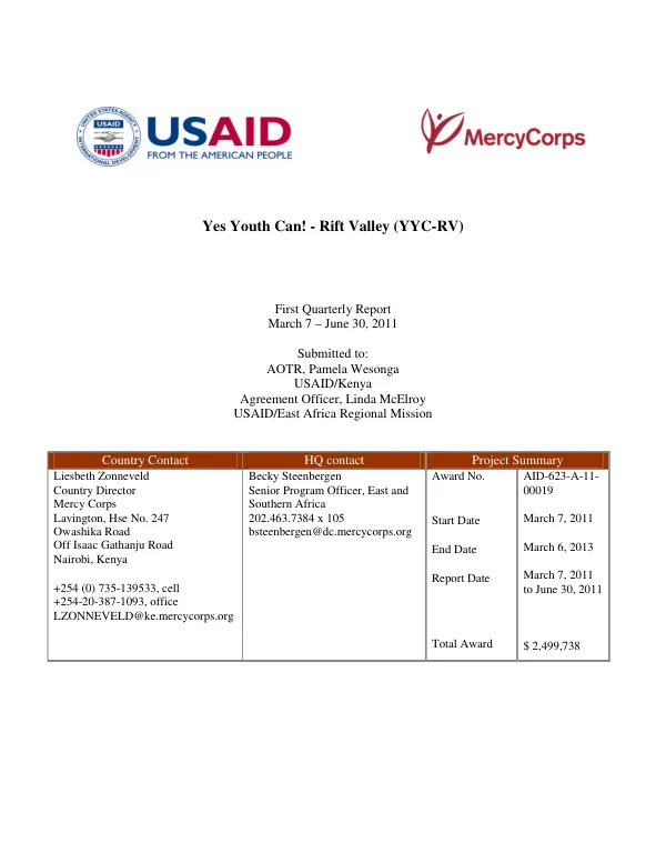 First Quarterly Report, March 7 - June 30, 2011