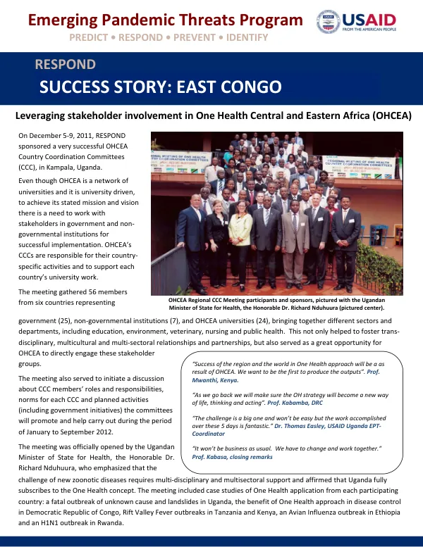 OHCEA Regional CCC Meeting: Leveraging Stakeholder Involvement in One Health Central and Eastern Africa