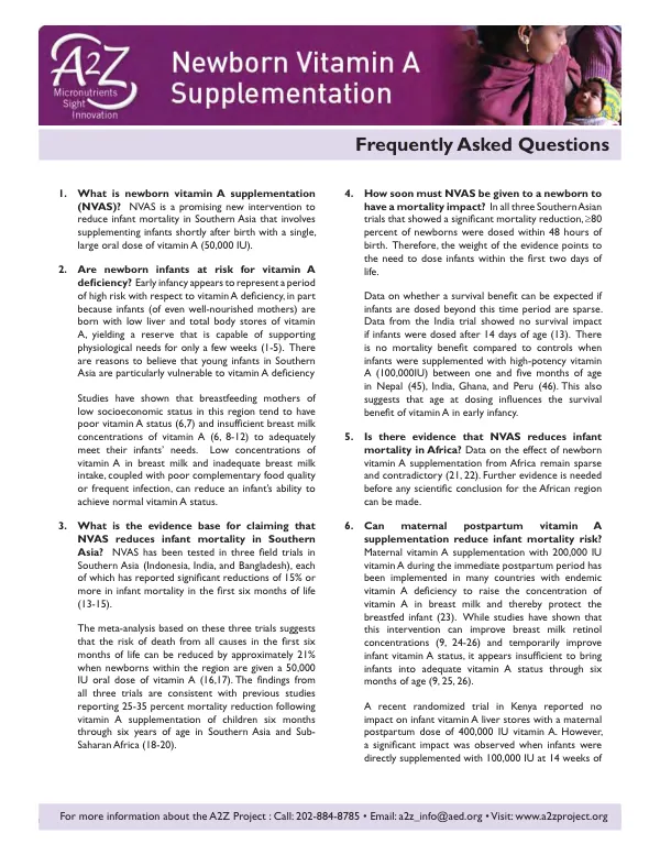 Newborn Vitamin A Supplementation: Frequently Asked Questions