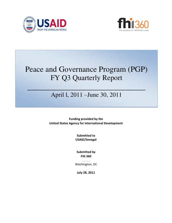 USAID/PGP-Senegal Peace and Governance Program FY Q3 Quarterly Report