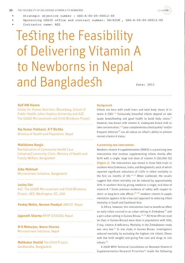 The Feasibility of Delivering Vitamin A to Newborns