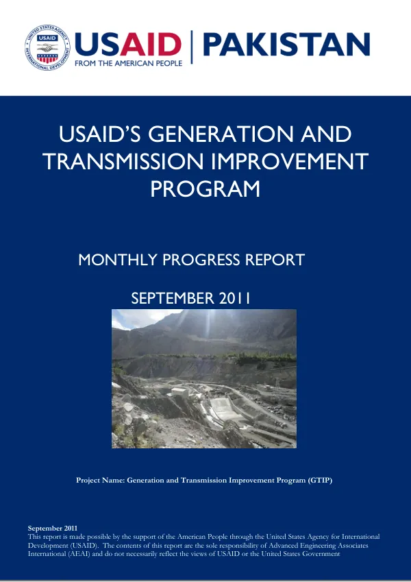 USAID’s Generation and Transmission Improvement Program (GTIP) Monthly Report for September 2011