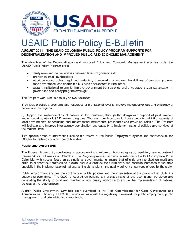 USAID Public Policy Program: Decentralization and Improved Public and Economic Management
