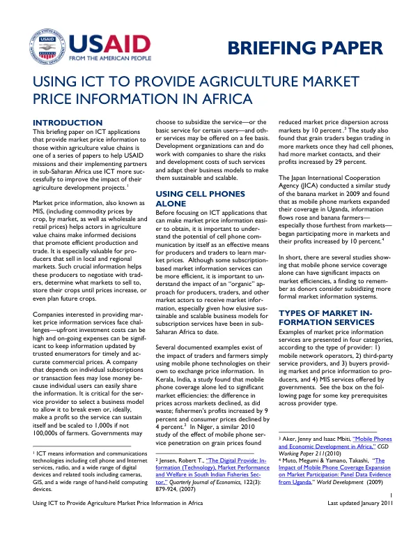 Using ICT to Provide Agriculture Market Price Information in Africa