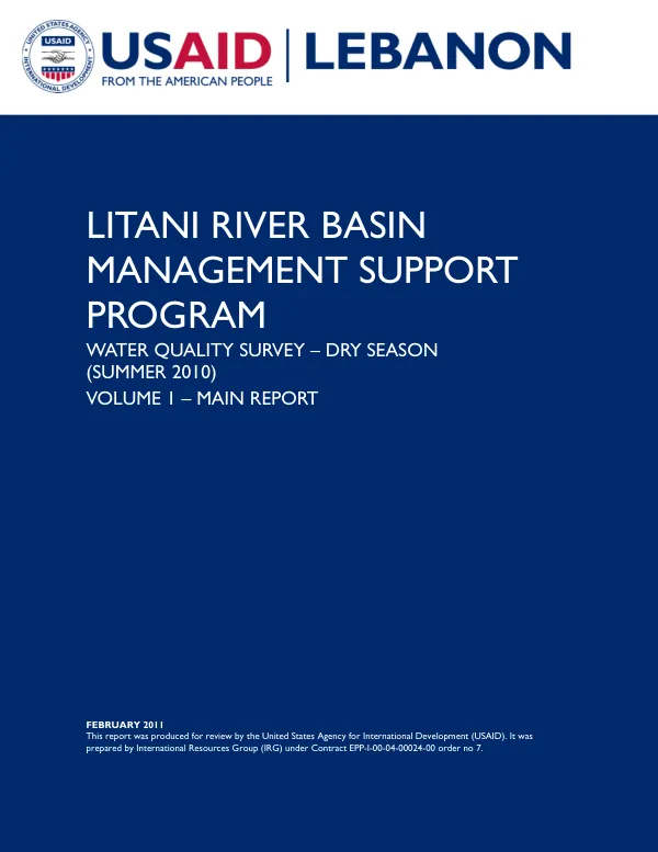 Water Quality Survey – Dry Season (Summer 2010) for Litani River Basin Management Support Program