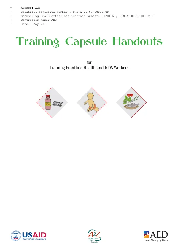 Training Capsule Handouts for Training Frontline Health and ICDS Workers