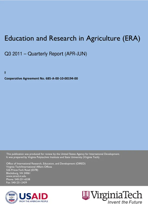 USAID/ERA Third Quarterly Report: April to June 2011