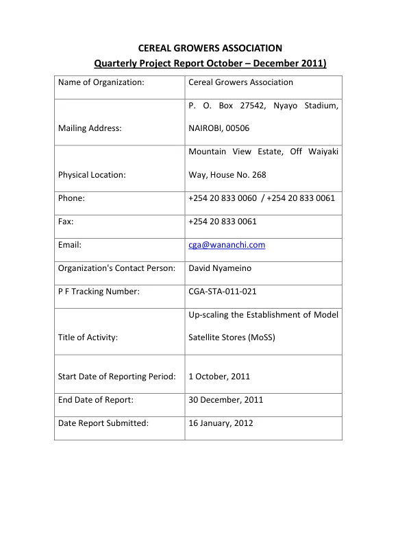 Format for Quarterly and Final Completion Reports for COMPETE Grants