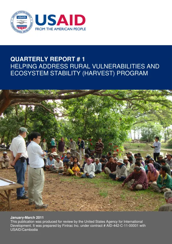 Quarterly Report #1: Helping Address Rural Vulnerabilities and Ecosystem Stability (HARVEST) Program