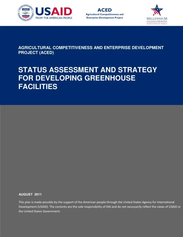 Agricultural Competitiveness and Enterprise Development Project (ACED) Status Assessment and Strategy for Developing Greenhouse Facilities