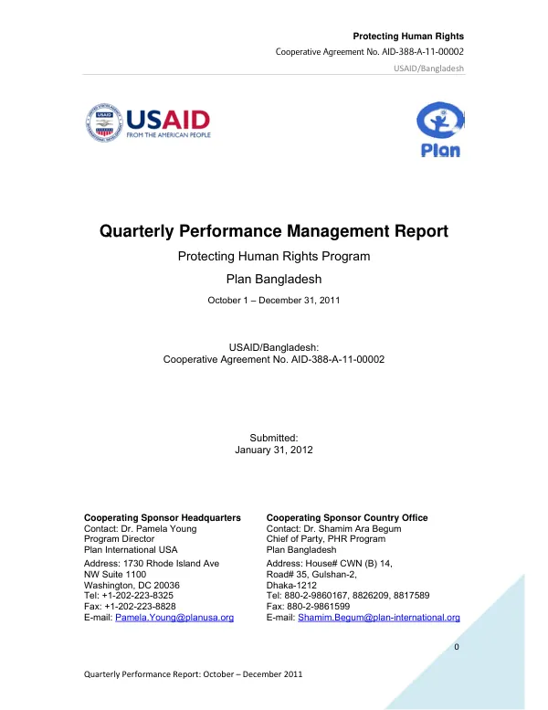 Quarterly Performance Report: October – December 2011