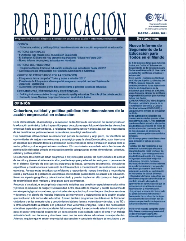Programa de Alianzas Empresa & Educación en América Latina/ Informativo bimestral
